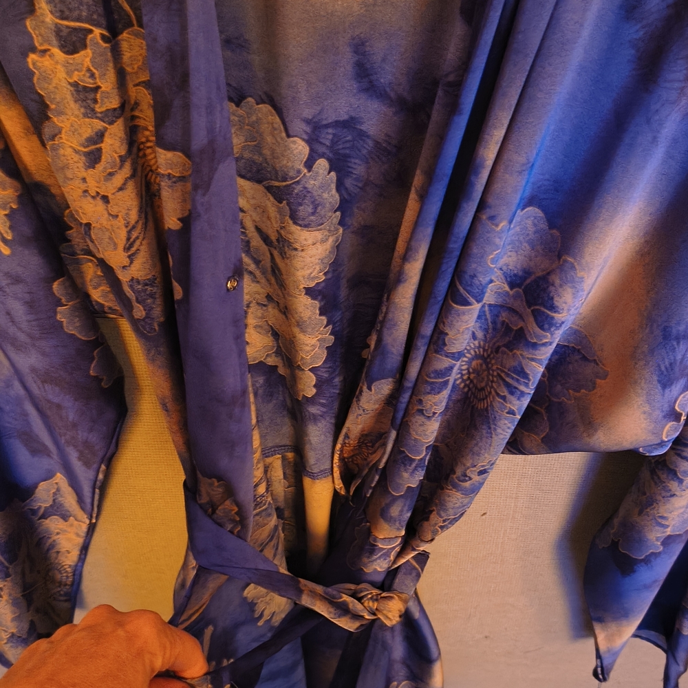 Elegant Blue Floral Women's Satin Dress - Picture 3 of 7